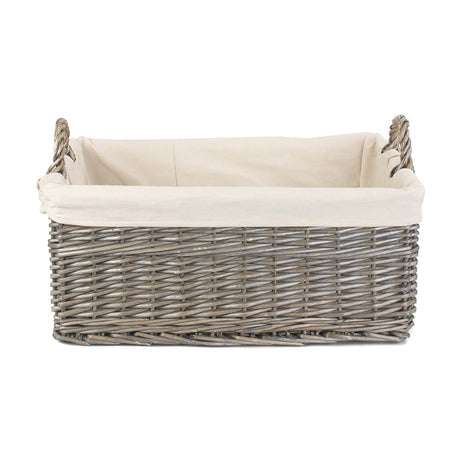 Large Shallow Lined Antique Wash Storage Basket