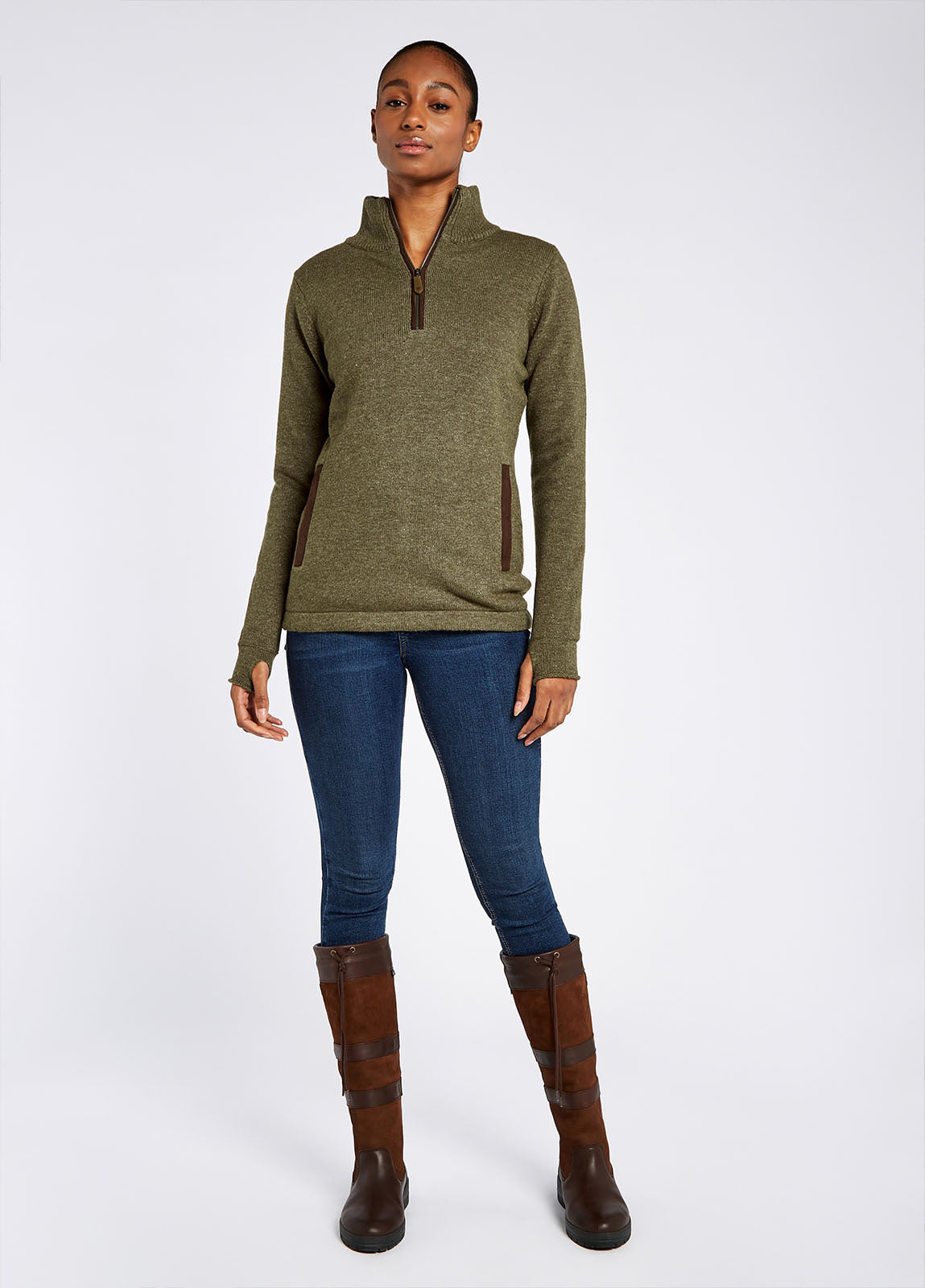 Dubarry Morrisey Zip Neck Sweater - Dusky Green