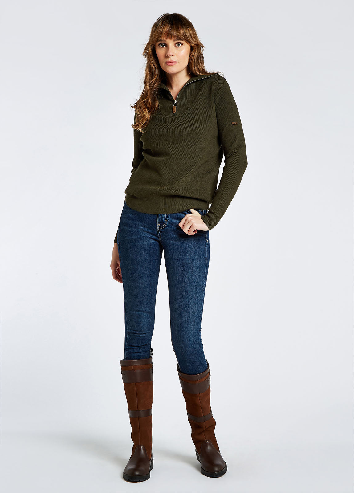 Dubarry Kilbarry Zip Neck Sweater - Olive