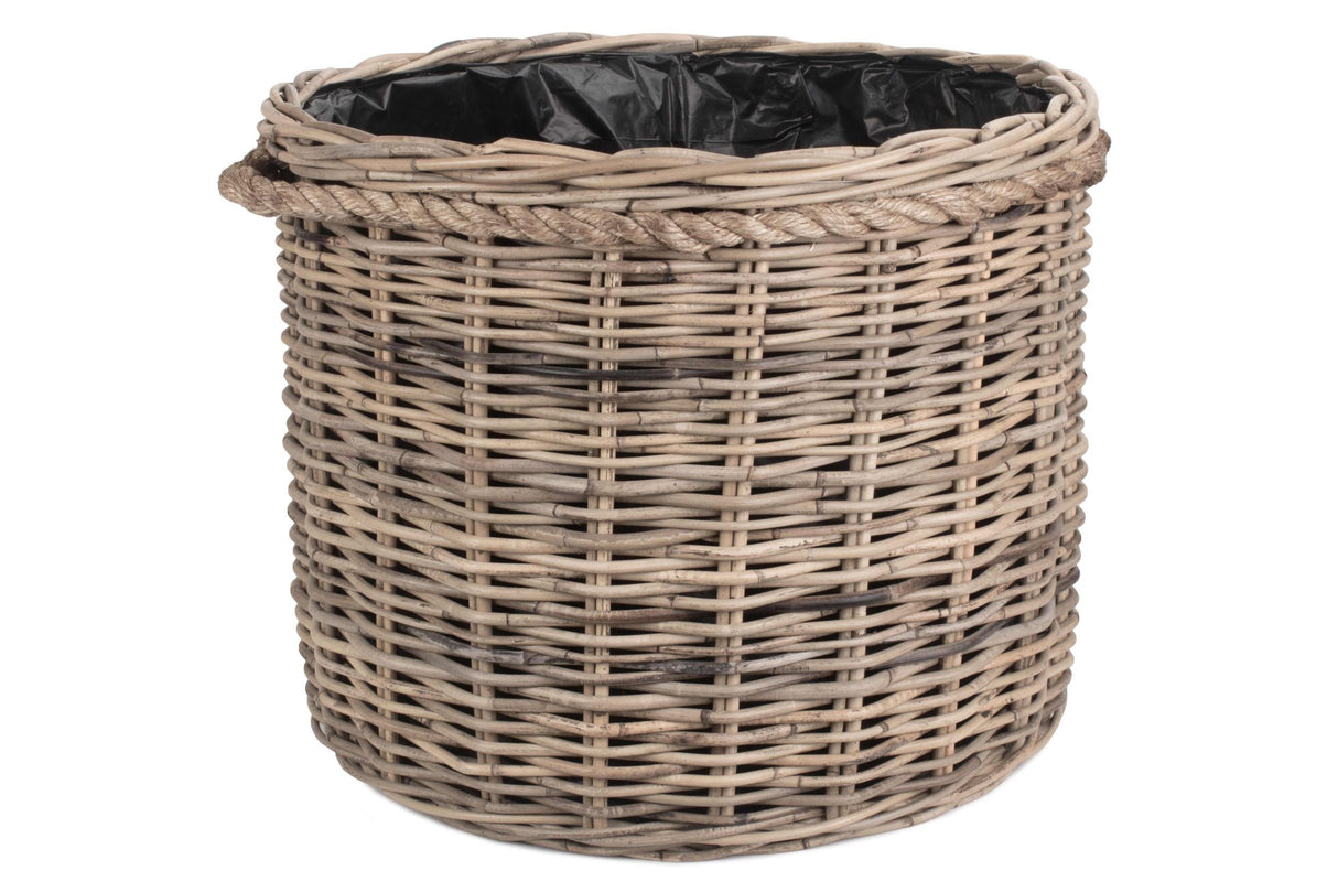 Medium Rope Handled Round Rattan Planter Lined