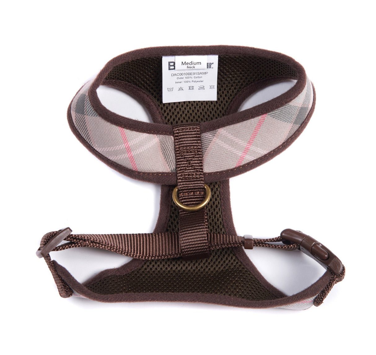 Barbour Tartan Dog Harness - Taupe/Pink Tartan