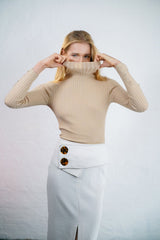 Guinea Bella Merino Roll Neck Ribbed Jumper - Camel