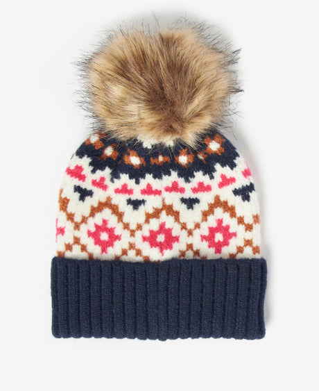 Barbour Girls Claudia Fairisle Hat -  Navy/Pink Dahlia