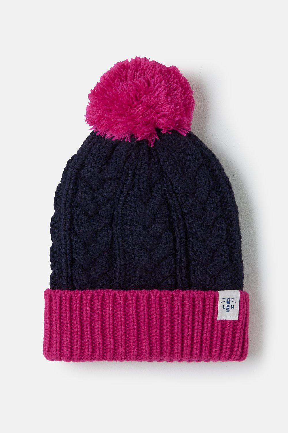 Lighthouse Hannah Bobble Hat - Navy & Pink