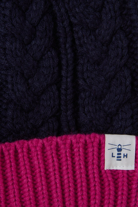 Lighthouse Hannah Bobble Hat - Navy & Pink