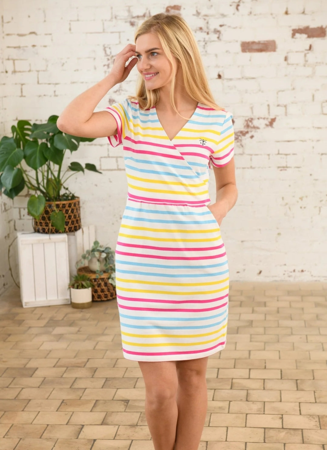 Lighthouse Ladies Lena Dress - Pink Sky Blue Stripe