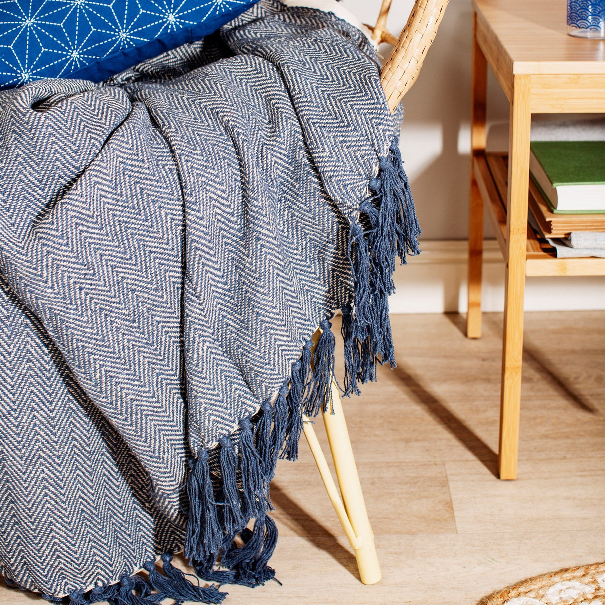 Blue Herringbone Blanket Throw