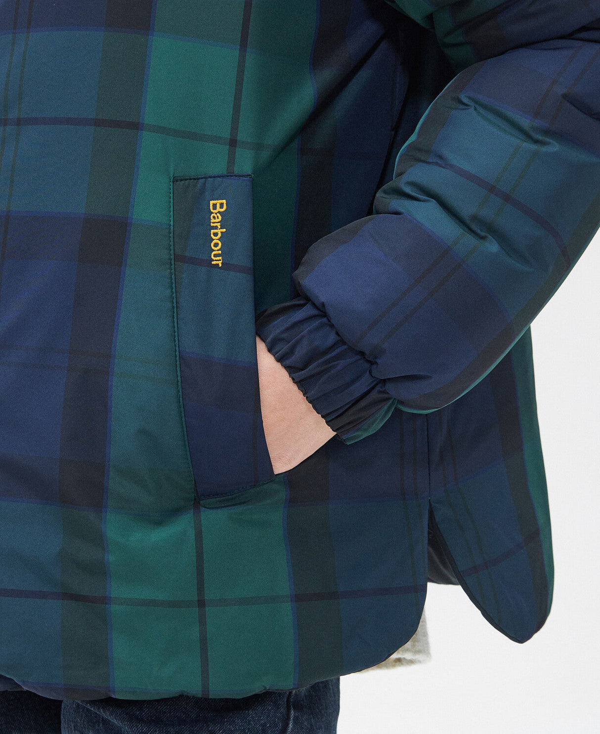 Barbour Reversible Hudswell Quilt Jacket - Black/Black/Sage Tartan