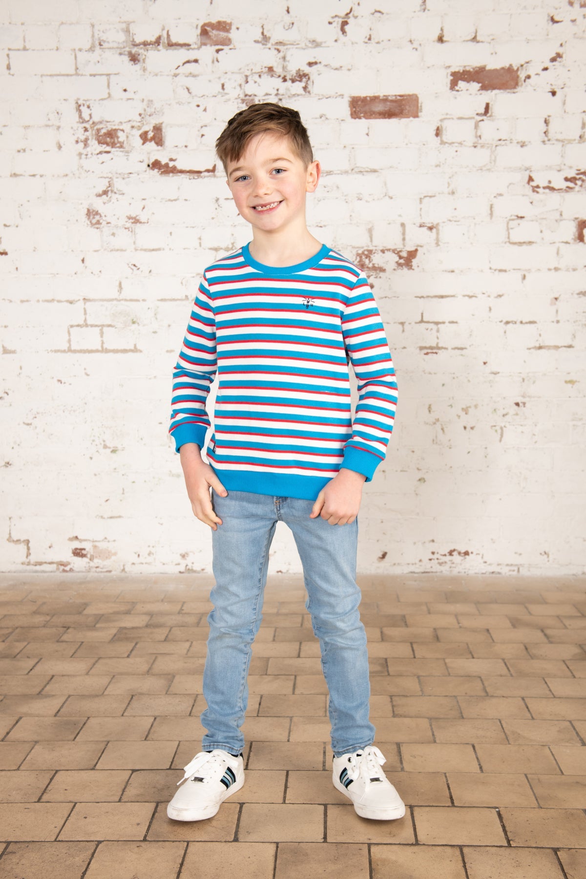 Lighthouse Boys Finn Sweat - Blue Red Stripe