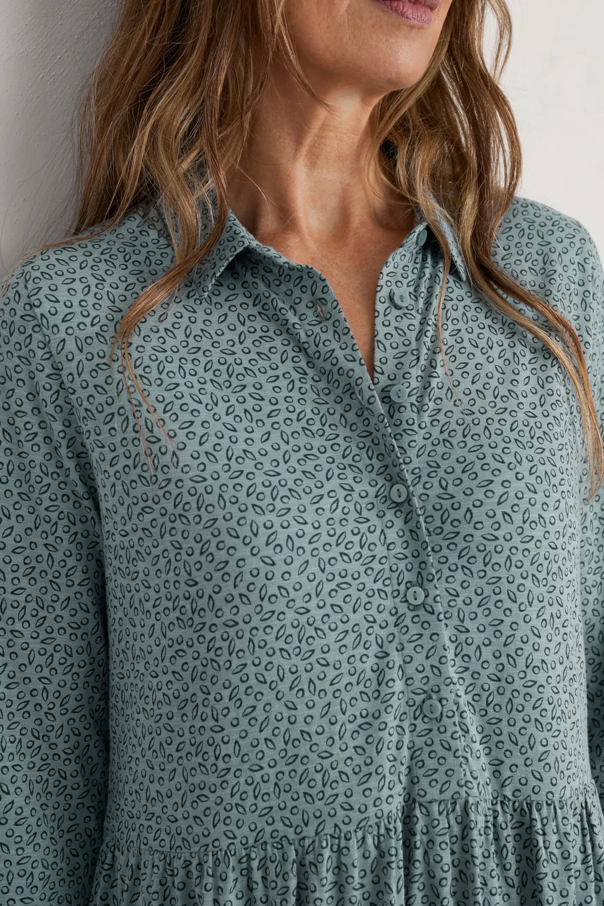 Seasalt Windflower 3/4 Sleeve Tiered Dress - Dotty Leaves Lichen